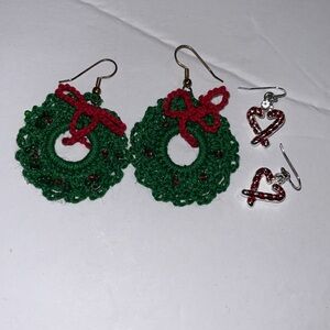 Vintage set Holiday Wreath Earrings - Handmade Jewelry Classic Christmas
